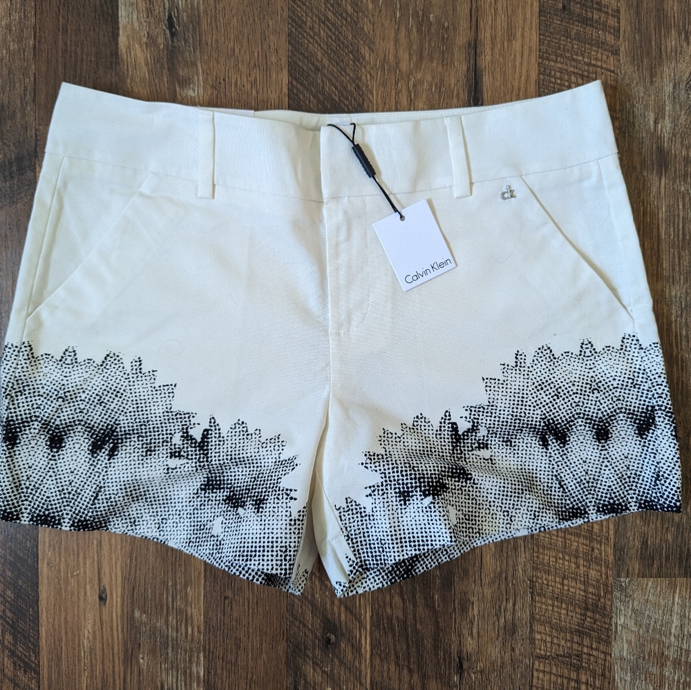 Calvin Klein ivory border print shorts